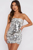 Silver Strapless Bodycon Mini Sequin Dress