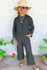 Dark Grey Solid Quilted Pullover and Pants Outfit