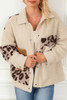 Beige Leopard Patchwork Snap Buttons Sherpa Jacket