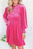 Rose Frilled Neck Smocked Bodice Velvet Dress