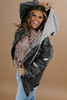 Black Drawstring Hooded Frayed Denim Jacket Black Drawstring Hooded Frayed Denim Jacket