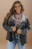 Black Drawstring Hooded Frayed Denim Jacket Black Drawstring Hooded Frayed Denim Jacket