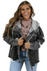Black Drawstring Hooded Frayed Denim Jacket Black Drawstring Hooded Frayed Denim Jacket