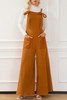 Brown Knotted Straps Patch Pocket Wide Leg Jumpsuit