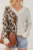 Leopard Color Block V Neck Drop Shoulder Knit Sweater Leopard Color Block V Neck Drop Shoulder Knit Sweater