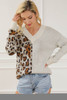 Leopard Color Block V Neck Drop Shoulder Knit Sweater Leopard Color Block V Neck Drop Shoulder Knit Sweater