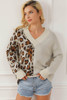 Leopard Color Block V Neck Drop Shoulder Knit Sweater Leopard Color Block V Neck Drop Shoulder Knit Sweater
