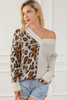 Leopard Color Block V Neck Drop Shoulder Knit Sweater Leopard Color Block V Neck Drop Shoulder Knit Sweater