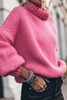 Rose Red Chunky Knit Turtle Neck Drop Shoulder Sweater