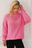 Rose Red Chunky Knit Turtle Neck Drop Shoulder Sweater