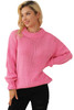 Rose Red Chunky Knit Turtle Neck Drop Shoulder Sweater