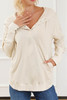 Apricot Half Buttoned Ribbed Trim Loose Fit Pullover Hoodie