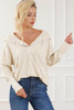 Apricot Half Buttoned Ribbed Trim Loose Fit Pullover Hoodie