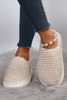 Pale Khaki Two-tone Knitted Warm Homewear Slippers