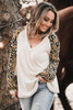 Beige Printed Plus Size Waffle Knit Contrast Leopard Long Sleeve Top Beige Printed Plus Size Waffle Knit Contrast Leopard Long Sleeve Top
