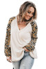 Beige Printed Plus Size Waffle Knit Contrast Leopard Long Sleeve Top Beige Printed Plus Size Waffle Knit Contrast Leopard Long Sleeve Top
