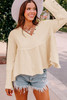 White Waffle Knit Button Detail Exposed Seam Flowy Top