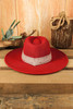 Fiery Red Aztec Embroidery Retro Flat Fedora Hat