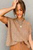 Light French Beige Crew Neck Cable Knit Short Sleeve Sweater Light French Beige Crew Neck Cable Knit Short Sleeve Sweater