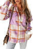 Purple Corduroy Pockets Brushed Checkered Shacket Purple Corduroy Pockets Brushed Checkered Shacket