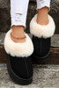 Black Plush Suede Trim Thick Sole Flat Snow Boots