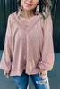 Peach Blossom Loose V Neck Bubble Sleeve Knit Ribbed Top