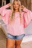 Pink Smocked Dolman Sleeve Plus Size Flowy Top