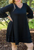 Black Plus Size Ruffled Trim 3/4 Sleeve Dress