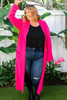 Strawberry Pink Plus Size Side Split Pockets Duster Cardigan