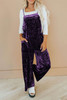 Tillandsia Purple Vintage Thin Straps Side Pockets Velvet Overall