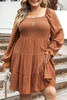 Chestnut Plus Size Smocked Ruffled Sleeve Tiered Mini Dress