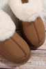 Chestnut Plush Suede Trim Thick Sole Flat Snow Boots