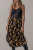 Black Printed Elastic Waist Button Decor Floral Ruffle Skirt