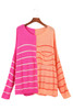 Yellow Plus Size Color Block Striped Patchwork Knit Sweater