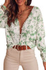 Green Printed Pearl Button V Neck Sweater Cardigan