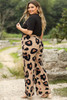 Light French Beige Leopard Print Drawstring Wide Leg Plus Size Lounge Pants