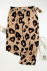 Light French Beige Leopard Print Drawstring Wide Leg Plus Size Lounge Pants