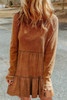Chestnut Textured Tiered Ruffled Long Sleeve Mini Dress