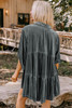 Dark Grey 3/4 Sleeve Tunic Babydoll Velvet Shirt