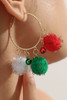 Gold Pom Pom Color Block Hoop Earrings