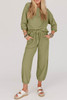 Laurel Green Waffle Knit Long Sleeve Top Drawstring Joggers Set