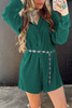 Sea Green Ribbed Long Sleeve Button Front Romper