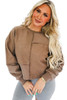Coffee Solid Exposed Seam Pullover Sweatshirt