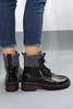 Black Knitted Patched Lace-up Heeled Ankle Boots