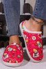 Fiery Red Christmas Cartoon Snowman Print Fuzzy Winter Slippers