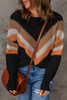 Multicolor Black Chevron Striped Drop Shoulder Sweater