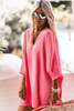 Strawberry Pink V Neck Dolman Sleeve Short Shift Dress