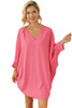 Strawberry Pink V Neck Dolman Sleeve Short Shift Dress