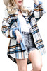 White Plaid Pattern Drop Shoulder Flannel Shacket