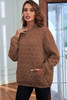 Coffee Solid Color Quilted Kangaroo Pocket Hoodie